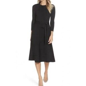 Eliza J Sweater Dress A-Line Belted Black Professional Modest 3/4 Sleeve XXL NEW